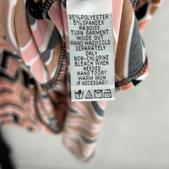 Bob Mackie plus size 1X faux wrap dress 3/4 sleeve stretch knit black geometric - Picture 12 of 14